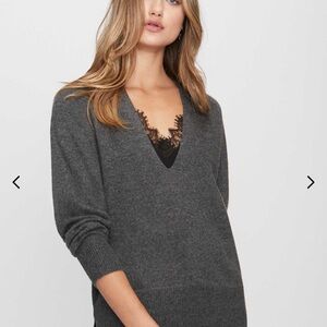 Brochu Walker Black V-Neck Sweater with Lace Detail